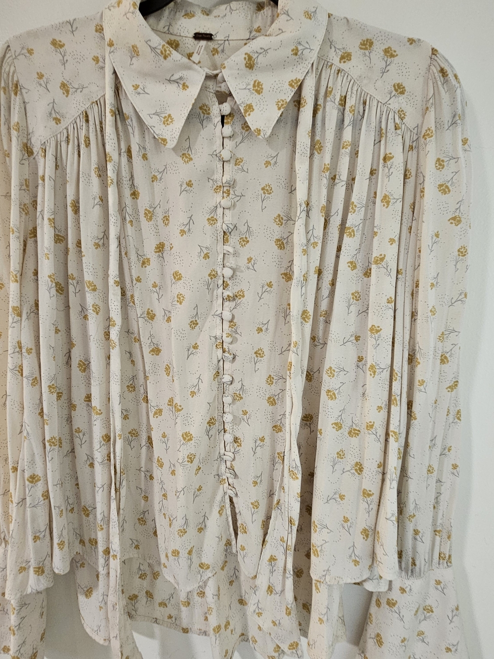 Free People Cream Blouse with Yellow Floral Print